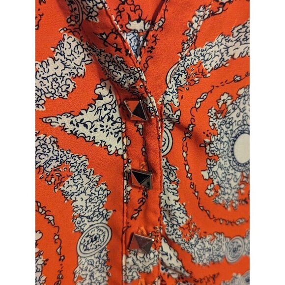 Umgee Womens Plus Size M Orange Boho Paisley Print Long Sleeve Blouse Highlow - Picture 2 of 14
